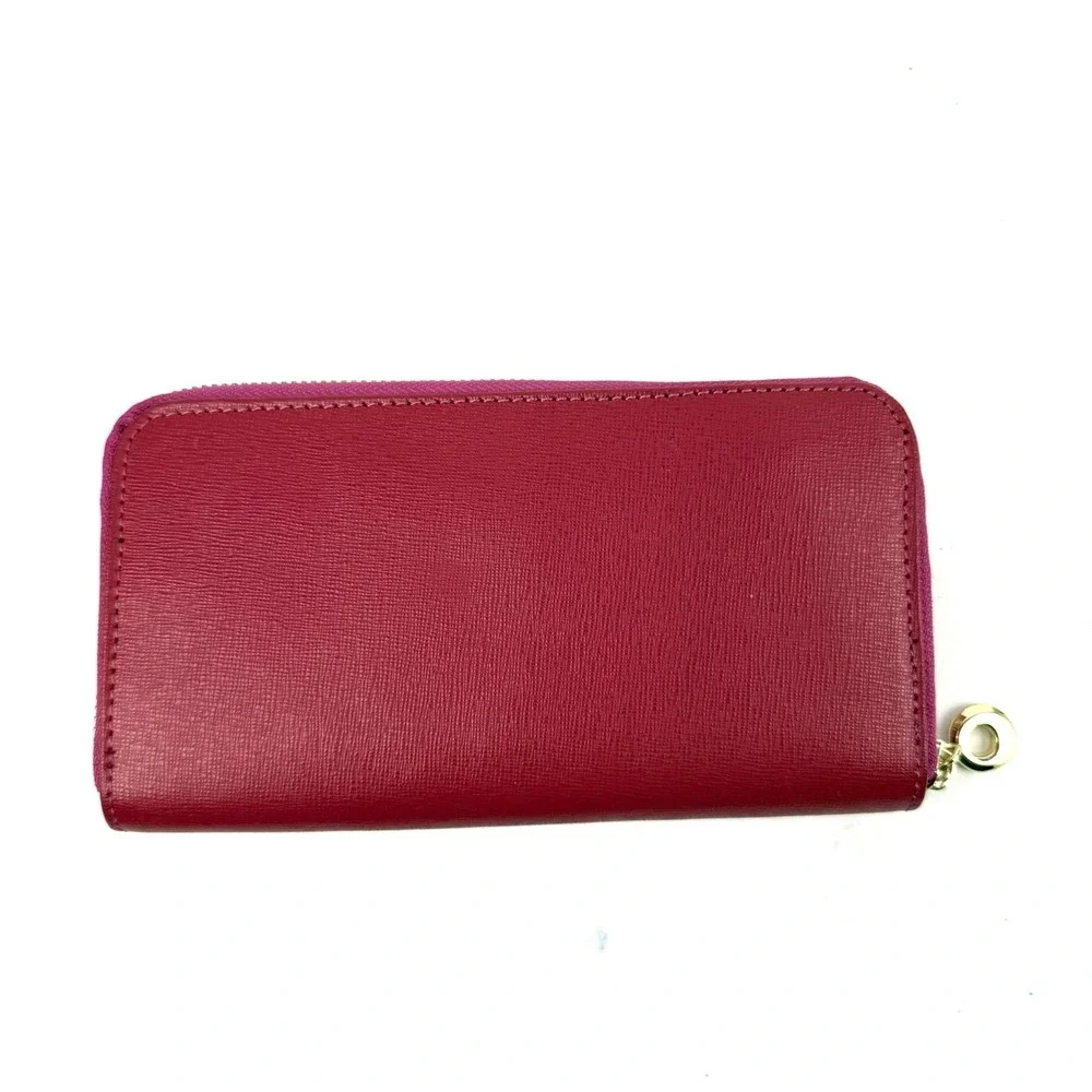 Vera Pelle Pink Berry Accordion Wallet Saffiano Leather Zip Around Used Once
